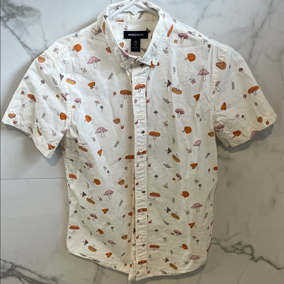 Nordstrom Other - Nordstrom Youth Tan Shirt with Orange and Pink Mushroom Accents